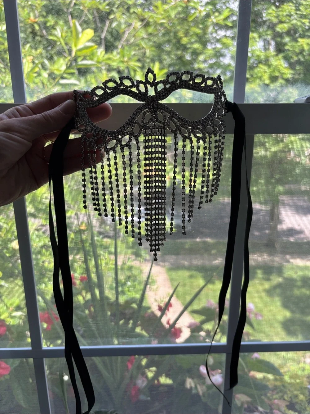 Silver Rhinestone Fringe Masquerade Mask by